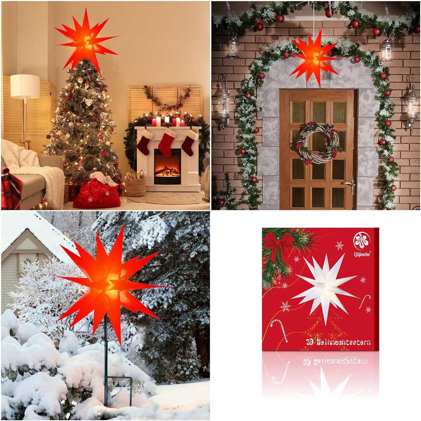 3D Weihnachtsstern, Rot, 58 cm
