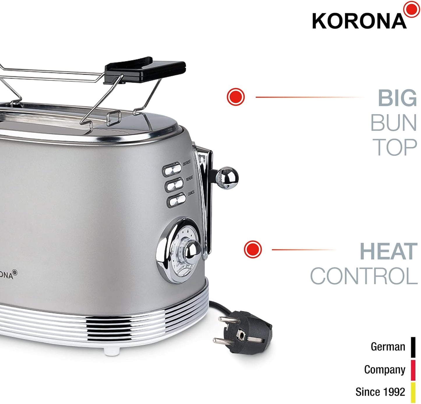 Toaster im Retro-Design mit Brötchenaufsatz, Grau