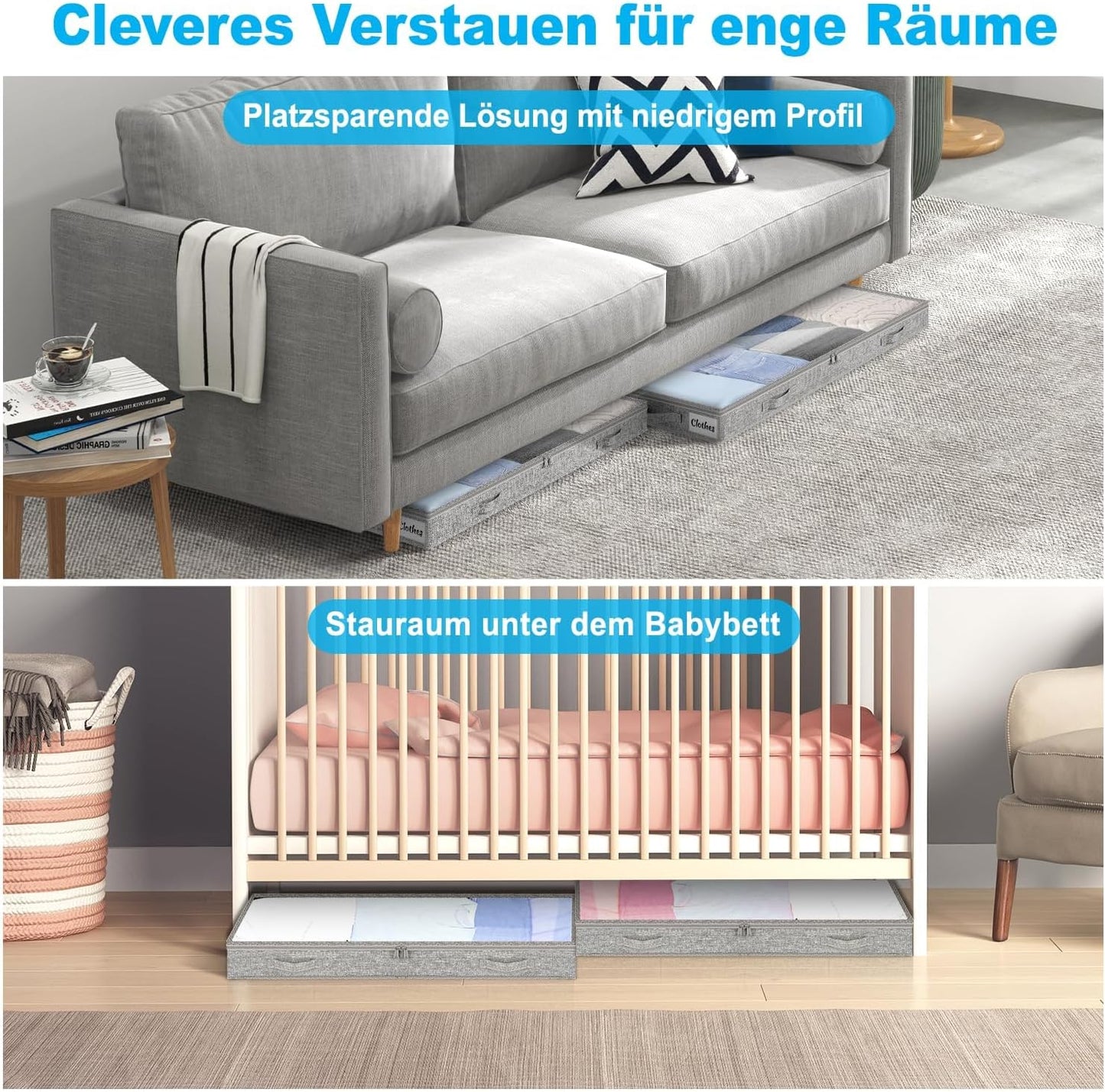 Unterbett-Aufbewahrungsboxen Set, Grau