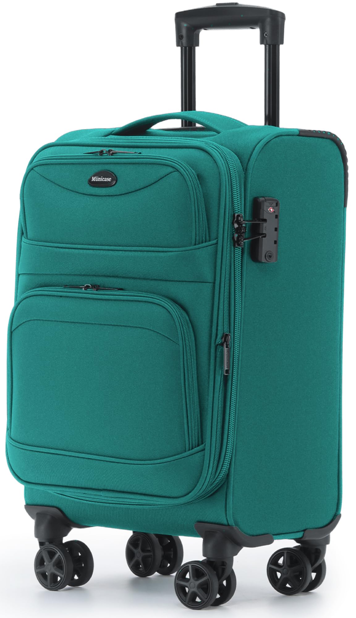 Erweiterbarer Stoffkoffer mit Frontfächern, Türkis Koffer M (55 cm) erweiterbar