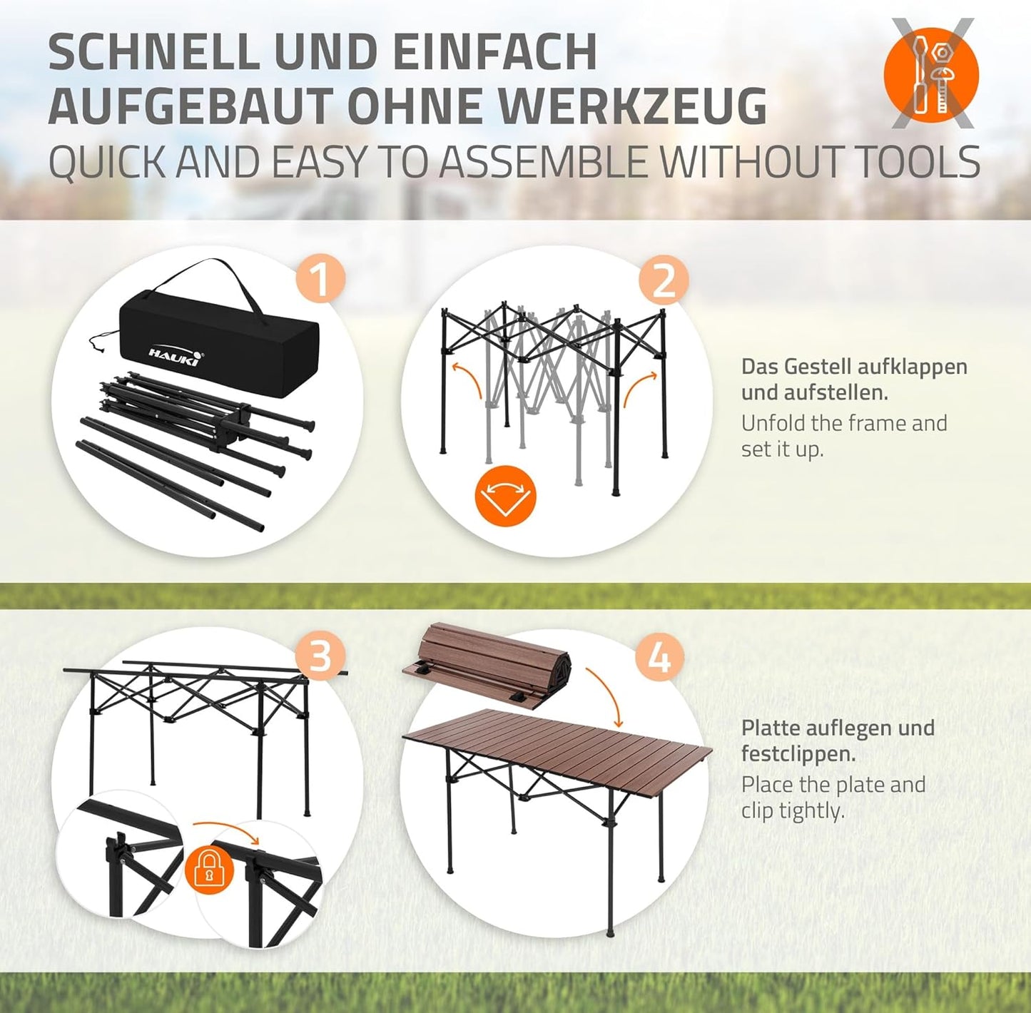 3-teiliges Campingmöbel-Set faltbar, mit Tragetasche, Campingtisch Braun 2x Campingstuhl Schwarz