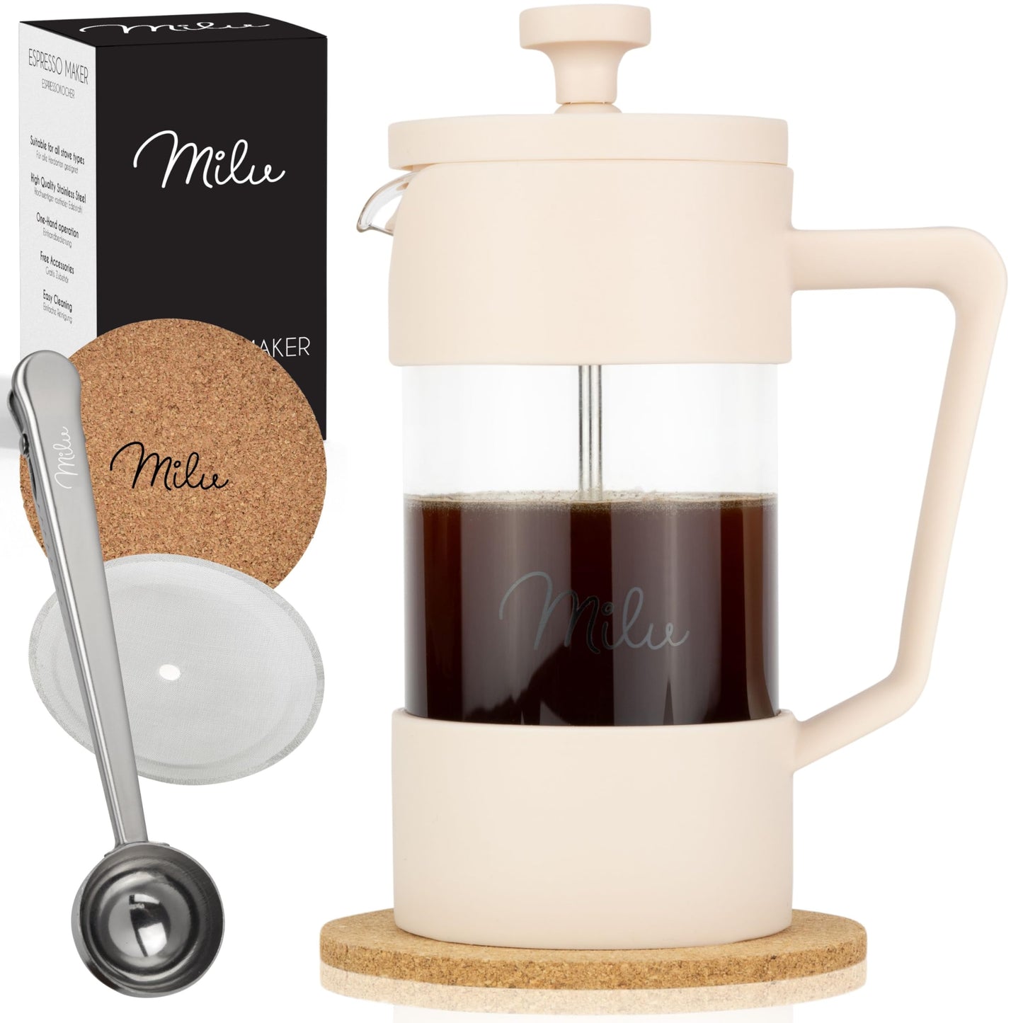 French Press Kaffeebereiter 1L, Beige 1000 ml