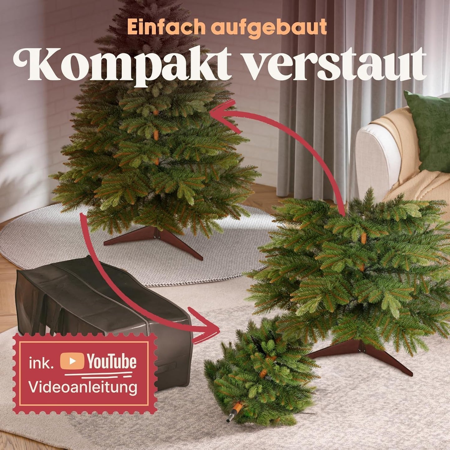 Künstlicher Weihnachtsbaum 120cm mit Holzständer, Premium 120cm