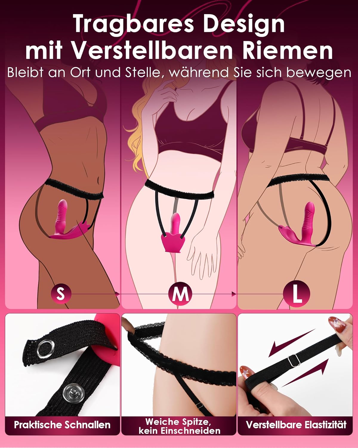 Aufsitz Vibrator mit Stoss- und Reibungsfunktion, Rosenrot