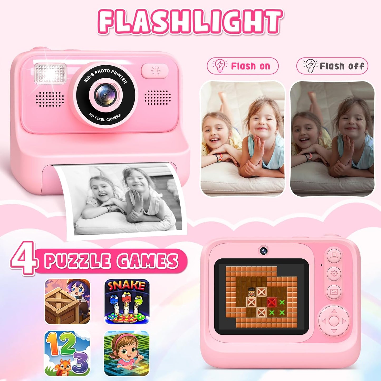 Kinder-Sofortbildkamera mit Selfie-Funktion, Rosa