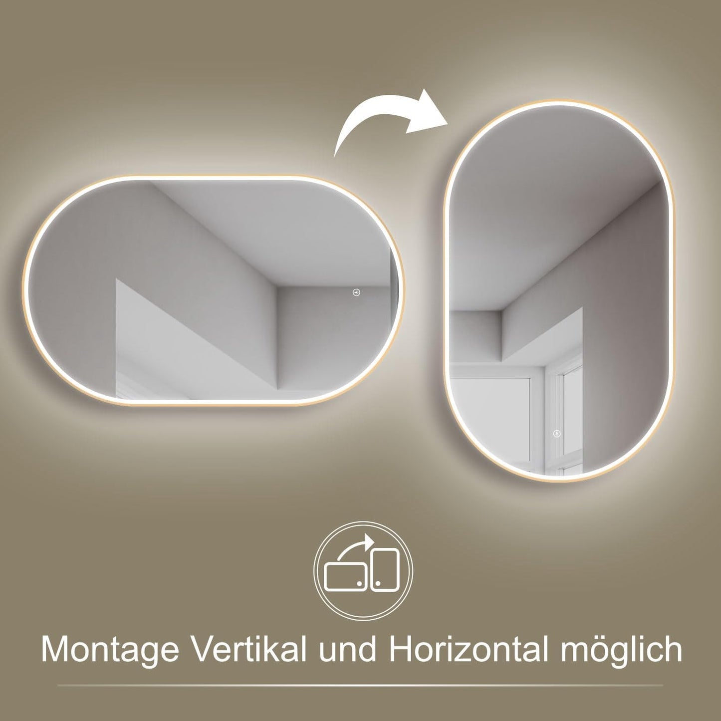 London Wandspiegel mit LED-Beleuchtung, 45L x 75B cm / Gold+silber