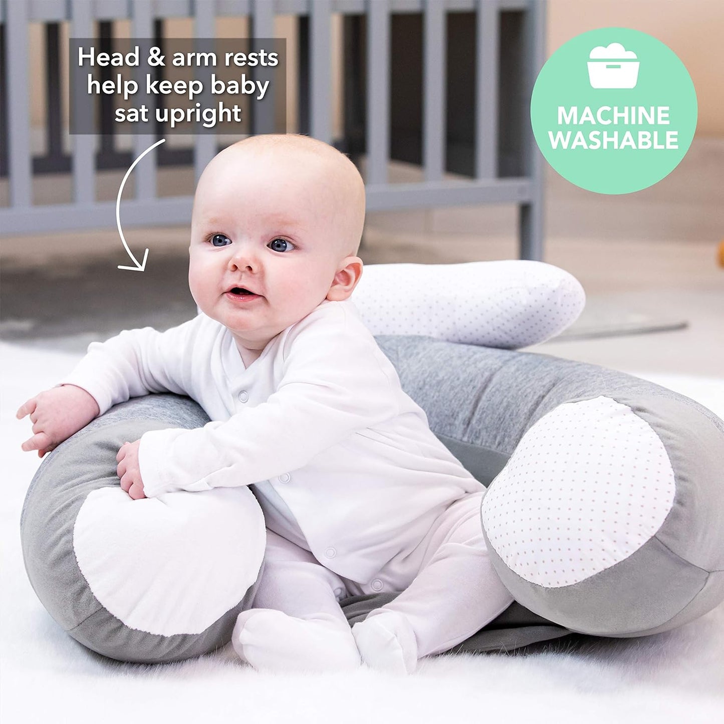 Aufblasbarer Babysitz für den Boden mit abnehmbarem Tablett, Grey, 1 Count (Pack of 1), Einzelbett