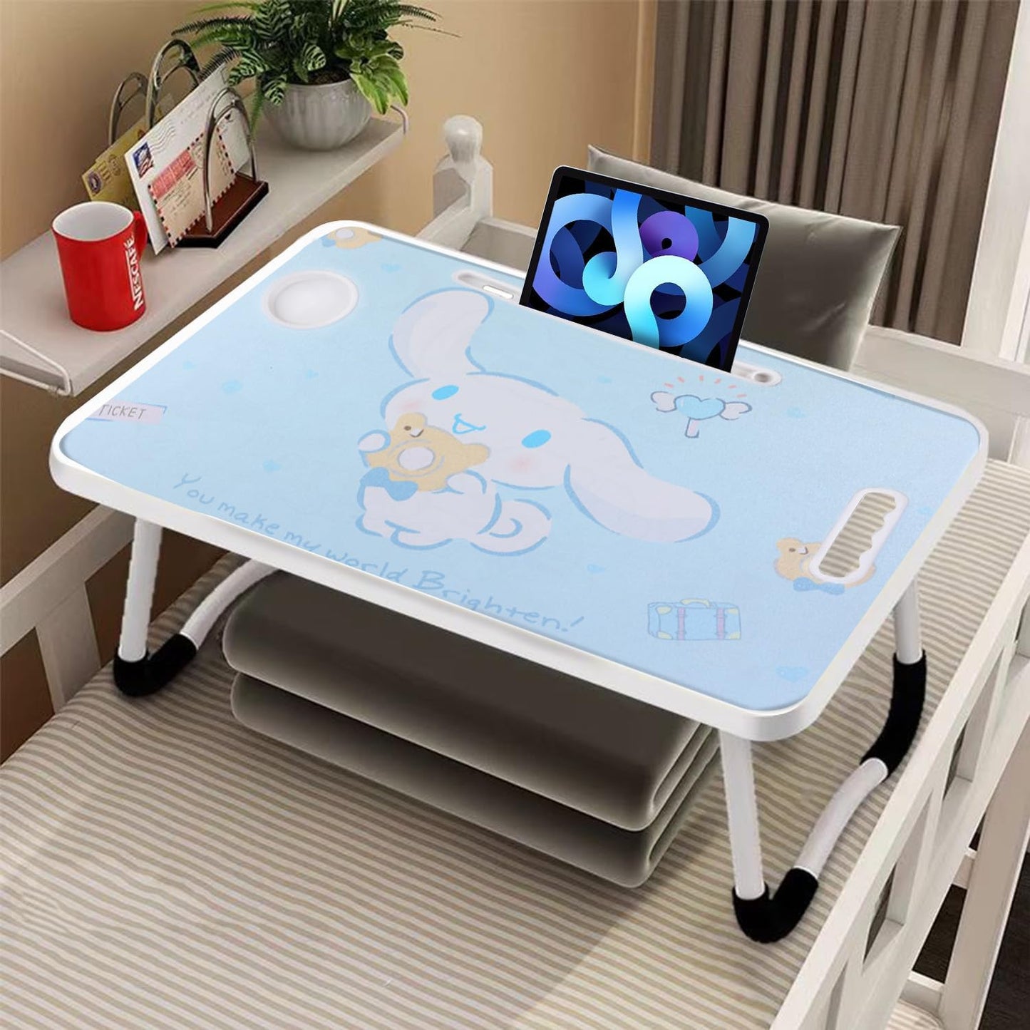 Laptop-Tisch mit klappbaren Beinen & Getränkehalter, Blau Bear