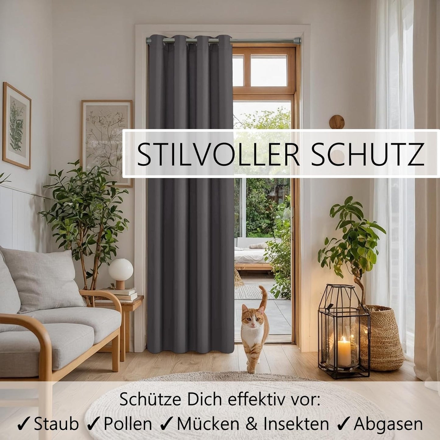 Türvorhang mit Teleskopstange, H210 x B150 cm (1er Pack) / Türvorhang Grau + Stange Silber 55-90 Cm