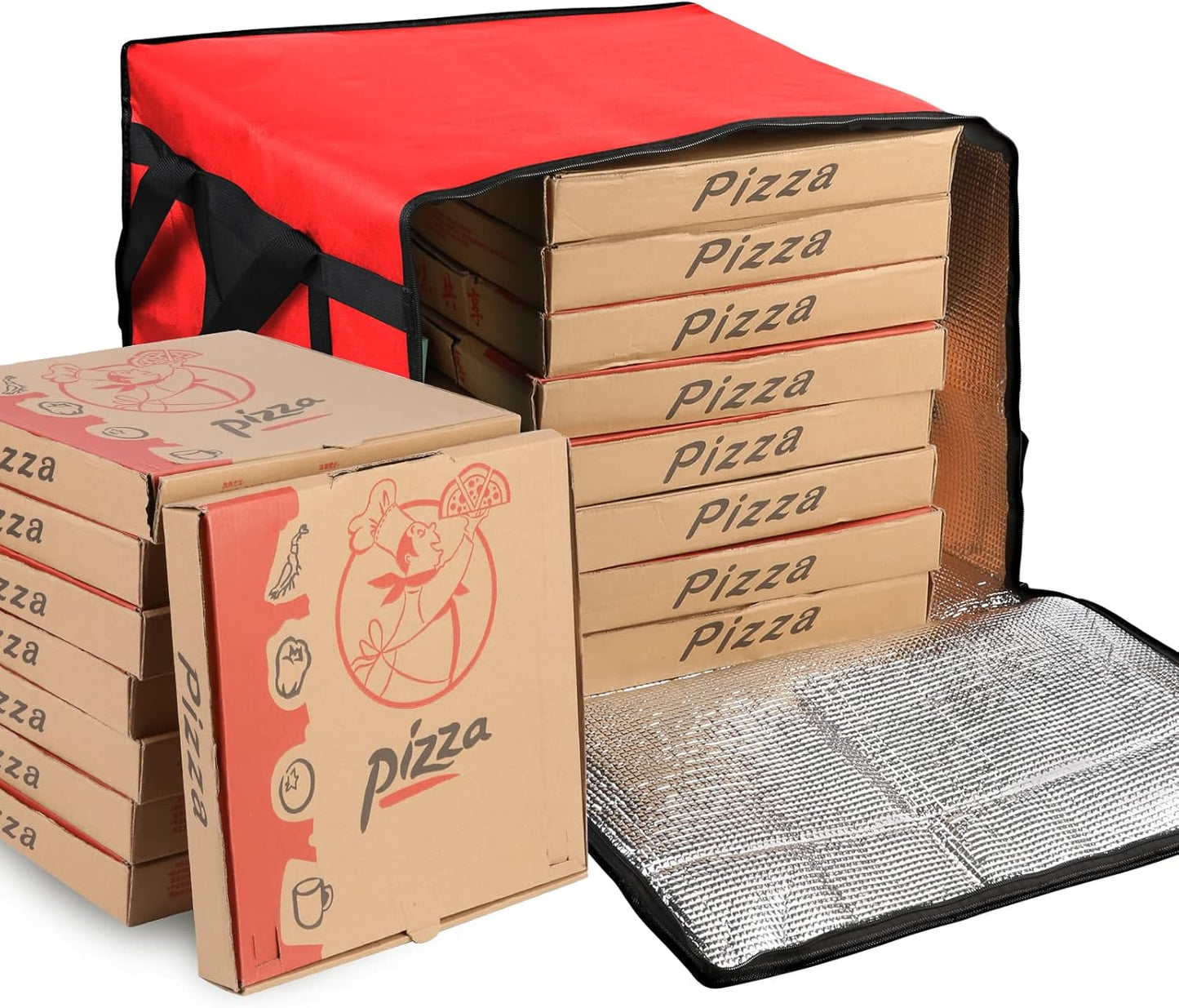 Grosse faltbare Kühltasche für Pizza, 40cm x 40cm x 35cm Rot2 1