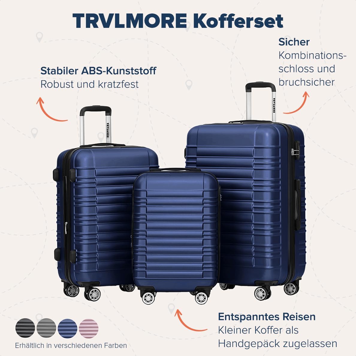 Hartschalen-Kofferset (3-teilig), Small + Medium + Large Dunkelblau