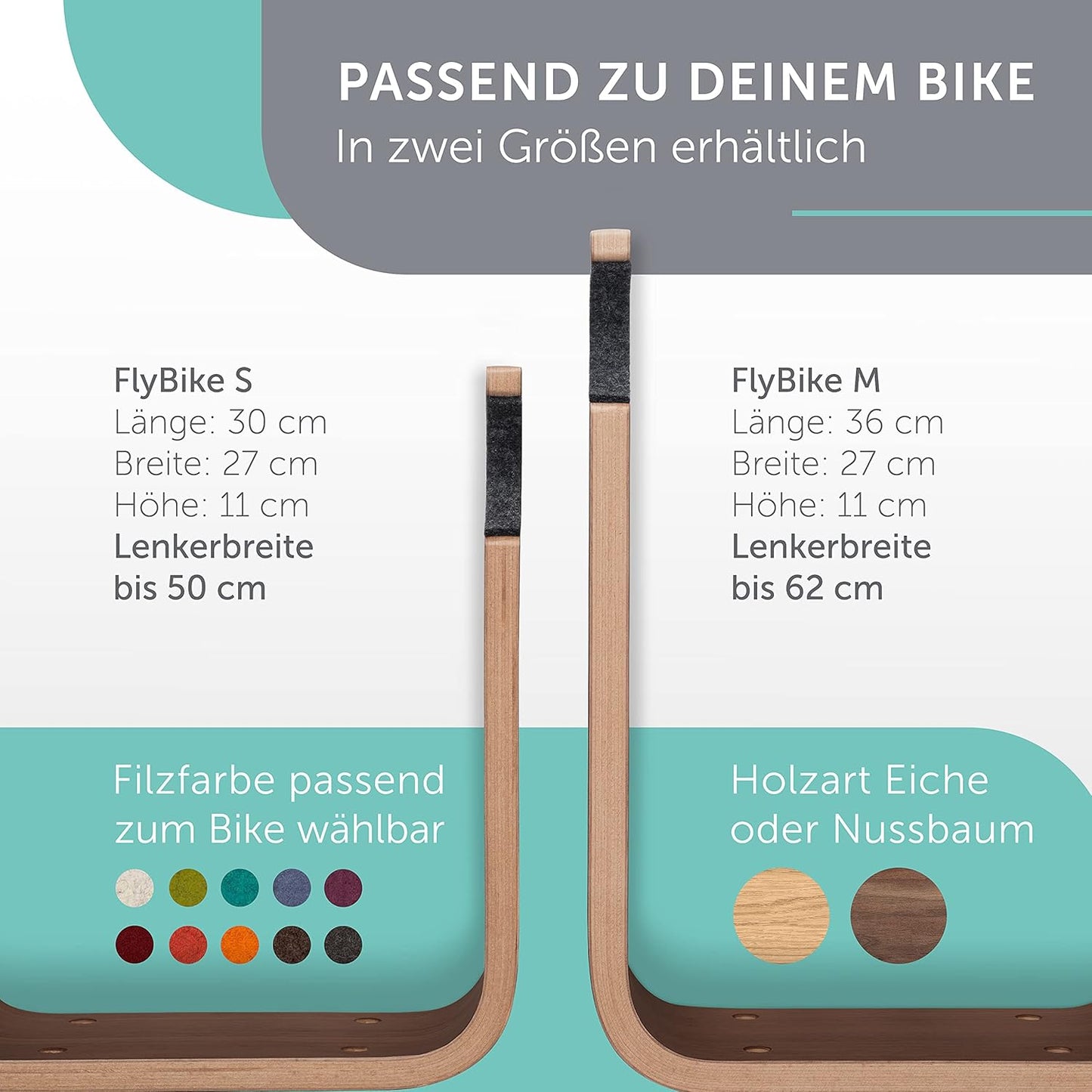 Velo-Wandhalterung FlyBike M, M (bis 62cm Lenkerbreite) Nussbaum | Anthrazit