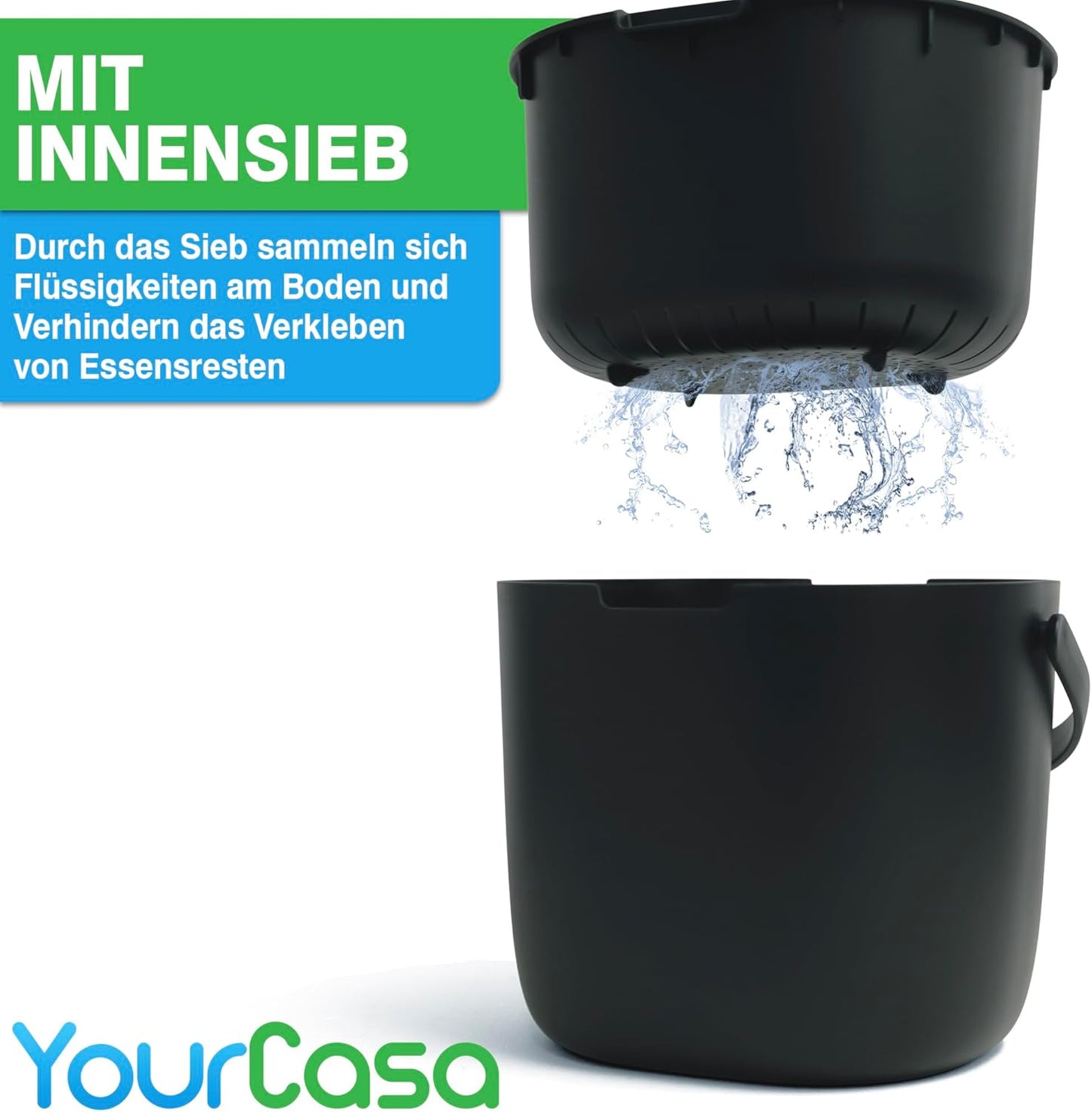 Geruchsdichter Komposteimer, 3,6 Liter Schwarz