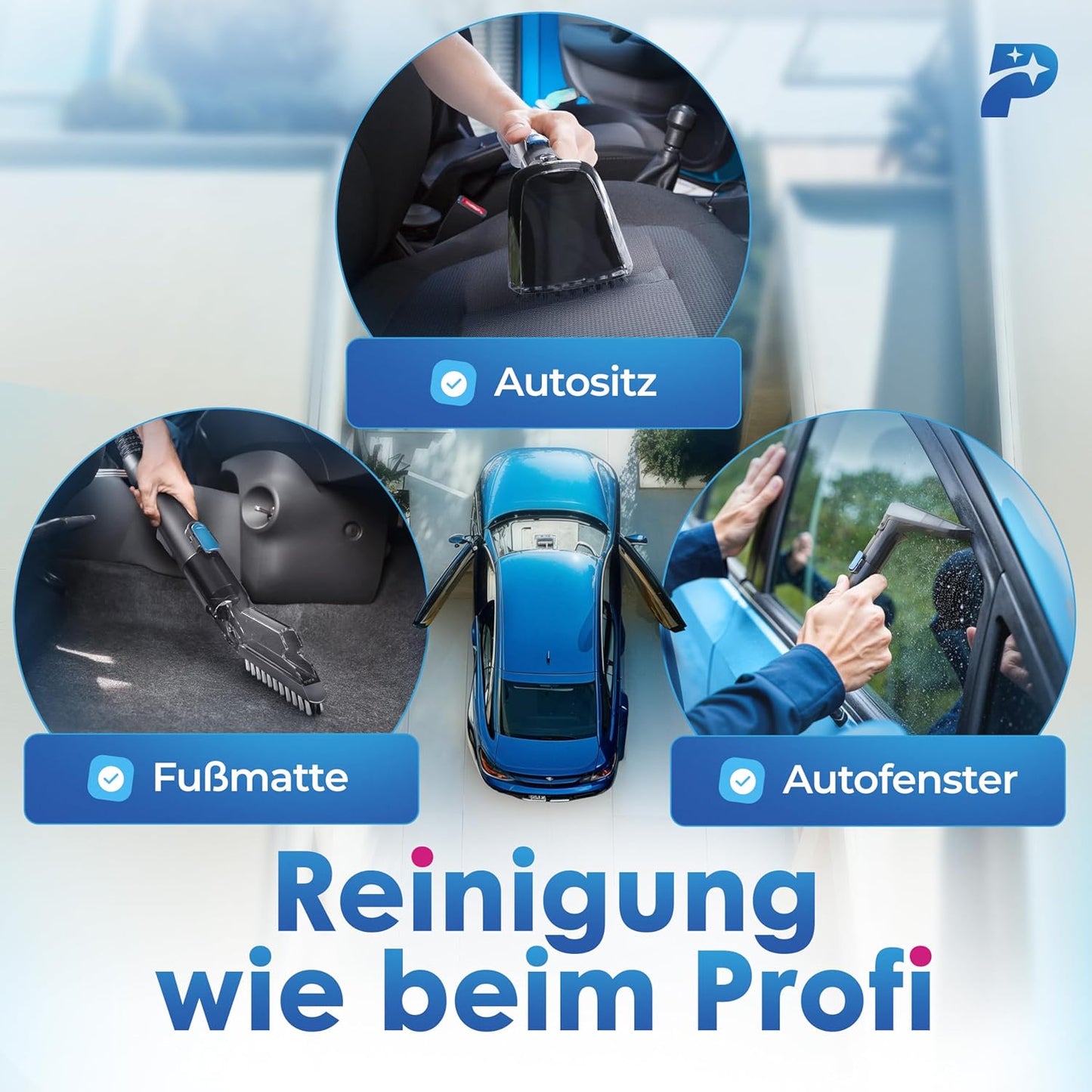 Nass-Trockensauger mit 4 Adaptern, Percy - Blau
