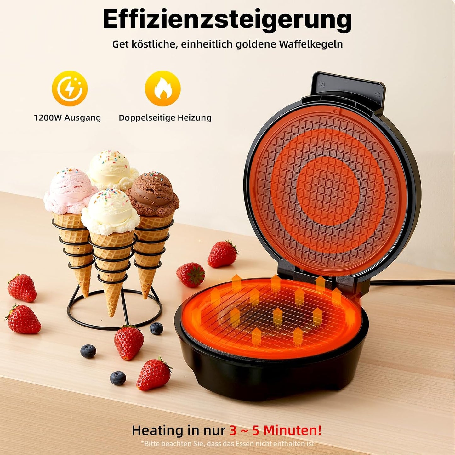 Eiswaffeleisen mit Waffelkegelroller