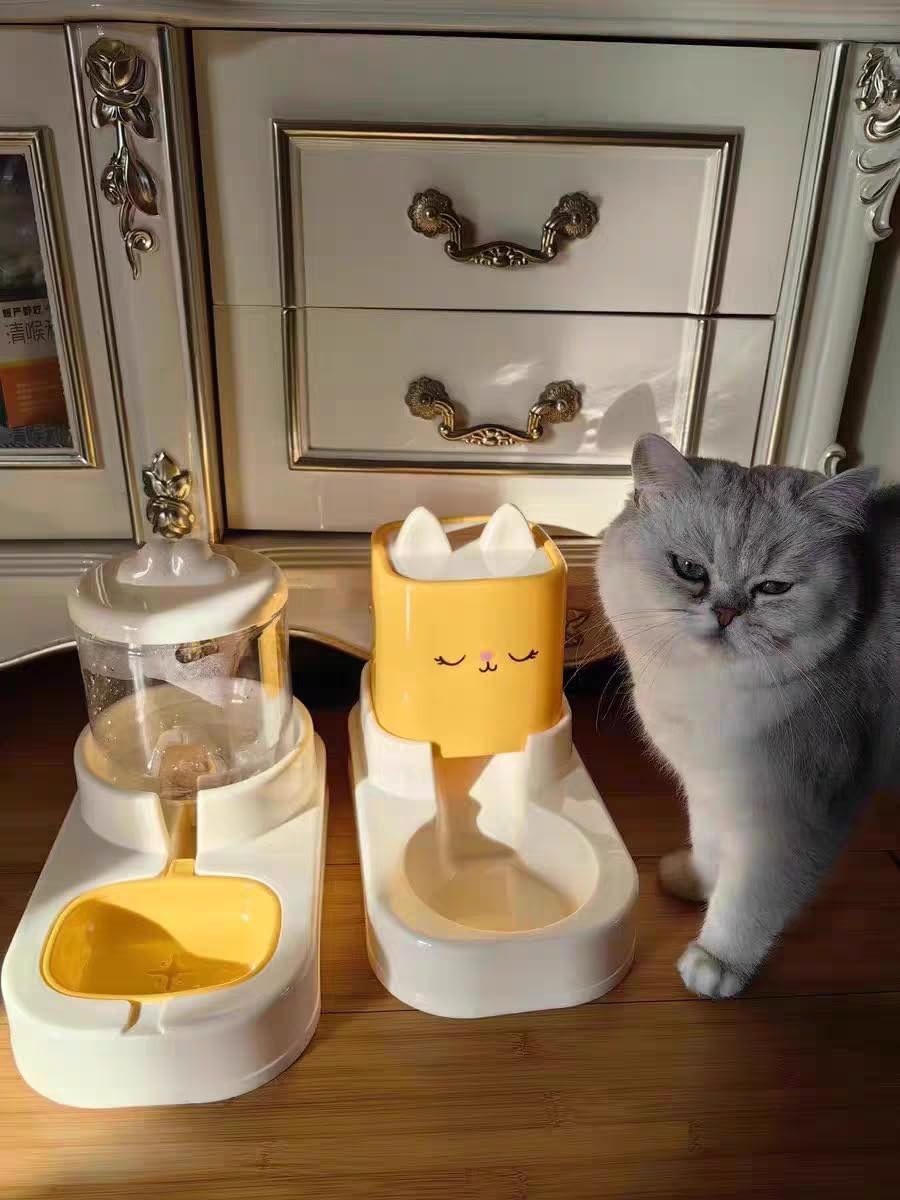 Futter- und Wasserspender-Set für Haustiere, Gelb