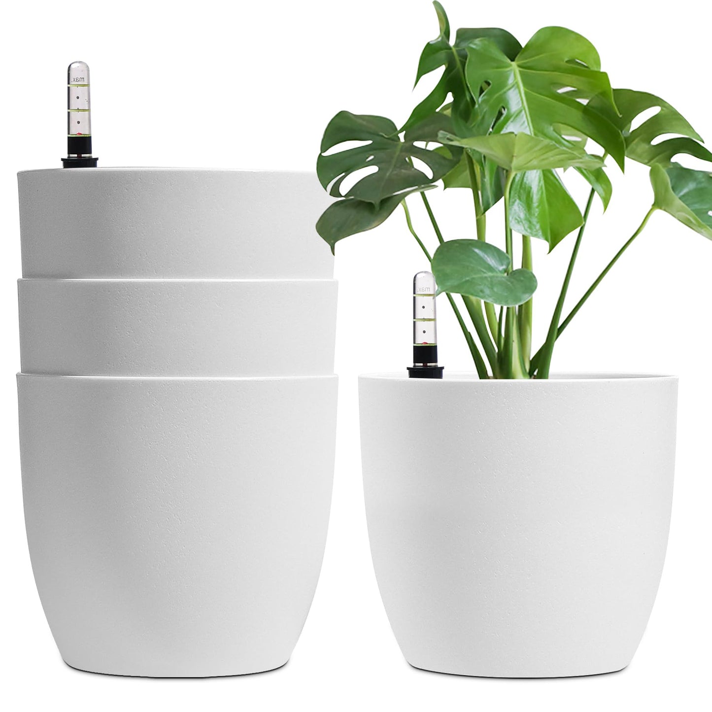 4er-Set Selbstwässernder Blumentopf mit Wasserstandsanzeige, Weiss 22*21cm