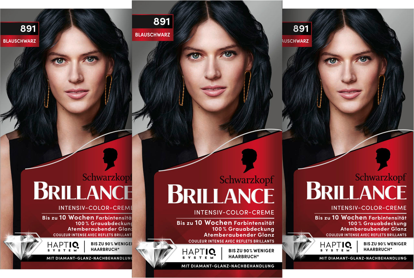 Intensiv-Color-Creme mit Diamant-Glanz, 3er-Pack, 891 Blauschwarz 1 stück (3er Pack)
