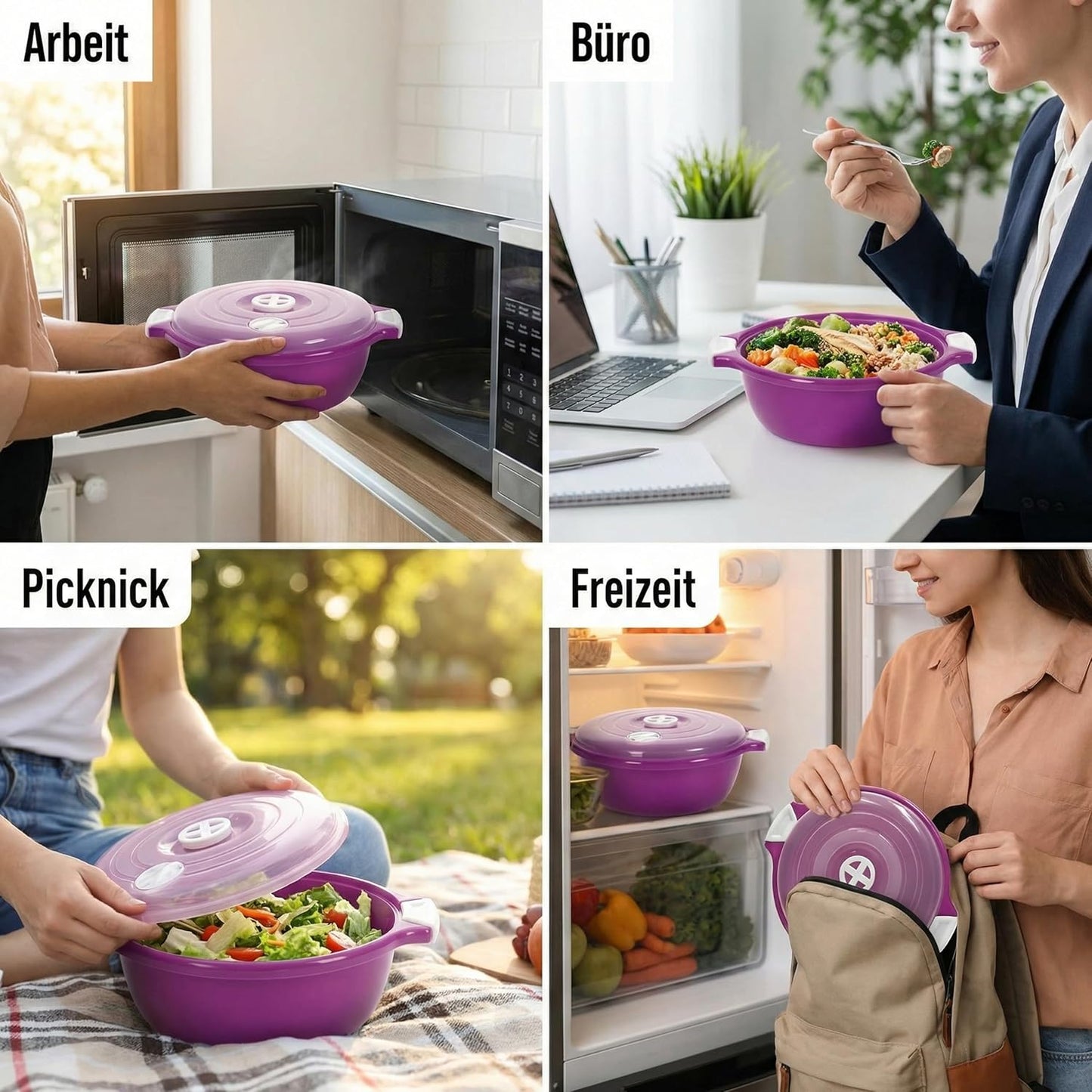 2-teiliges Mikrowellenschüssel-Set mit Dampfventil, Lila