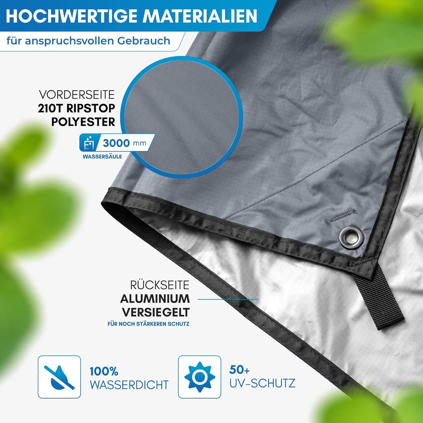Wasserdichtes Ultraleicht-Tarp, 3 x 3 m, Grau 300 x 300 cm