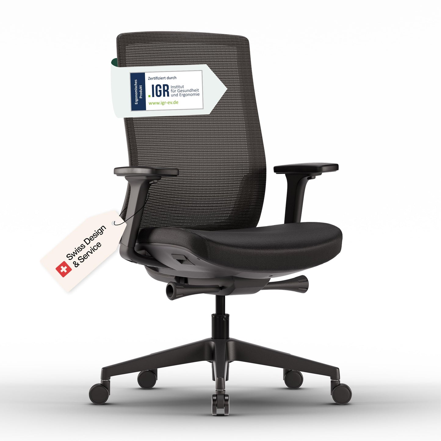 Ergonomischer Bürostuhl mit Armlehnen, Schwarz Mit Armlehnen