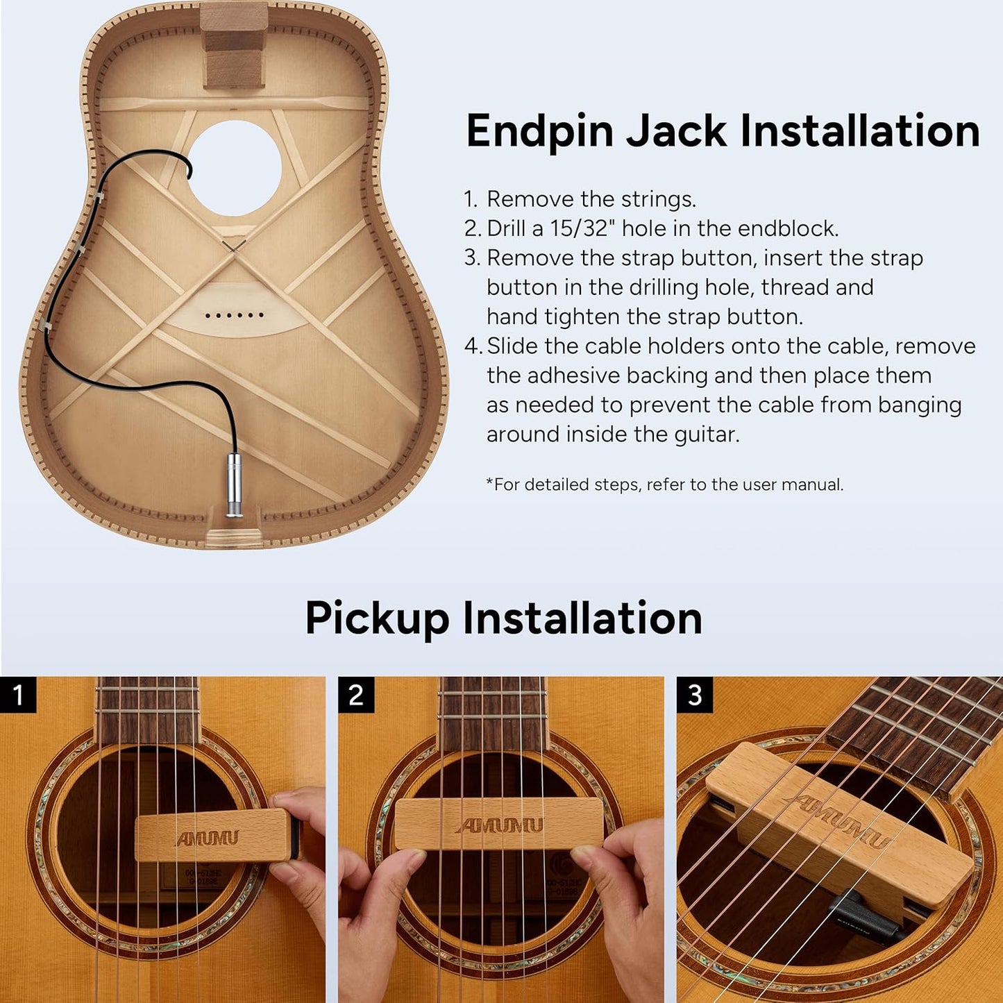 Magnetischer Schallloch-Tonabnehmer für Akustikgitarren, Drill-Connect