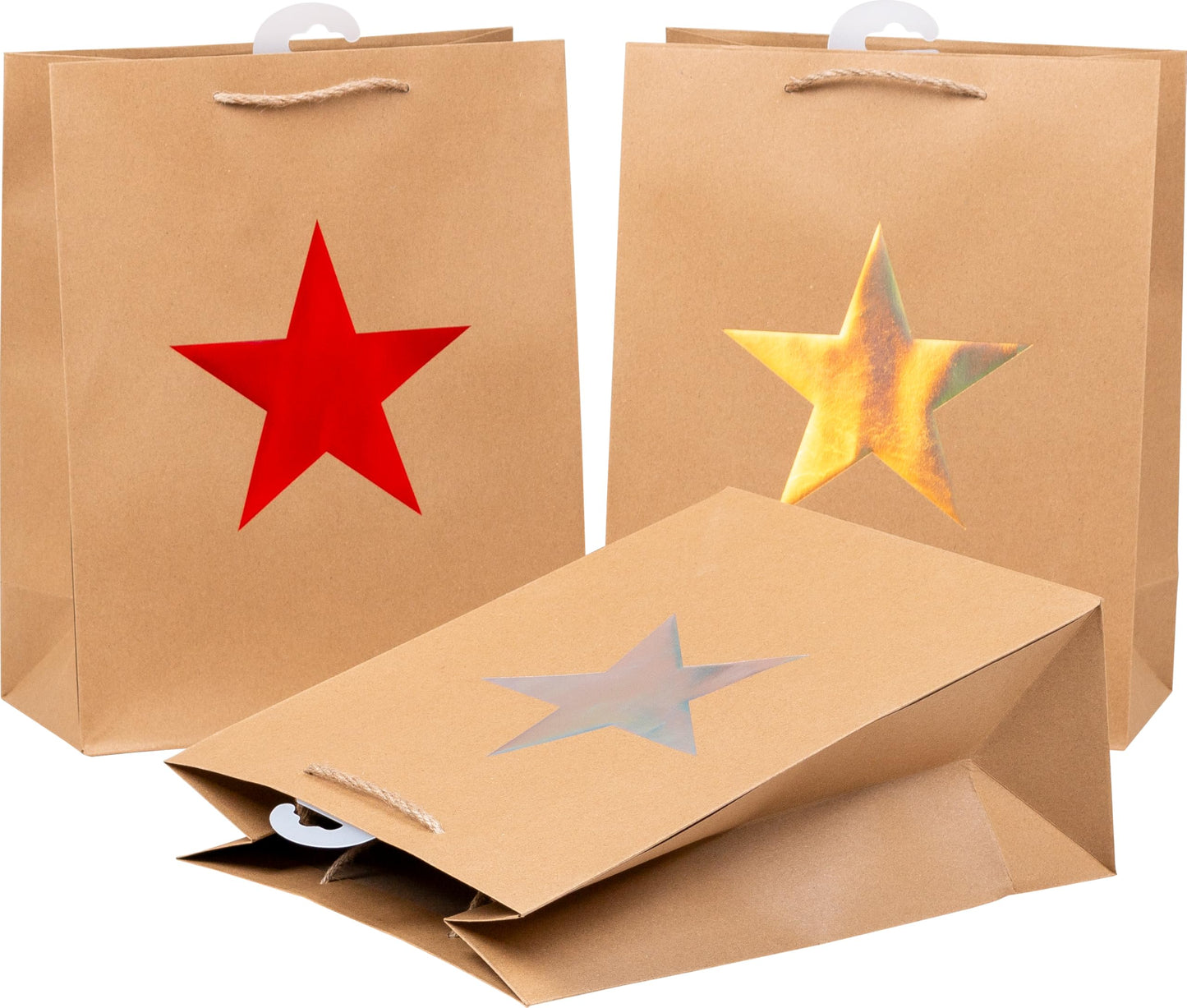 XL-Geschenktaschen Set mit Metallic Stern-Motiv, XL-Geschenktasche 33 x 26 x 13 cm Silber, Gold