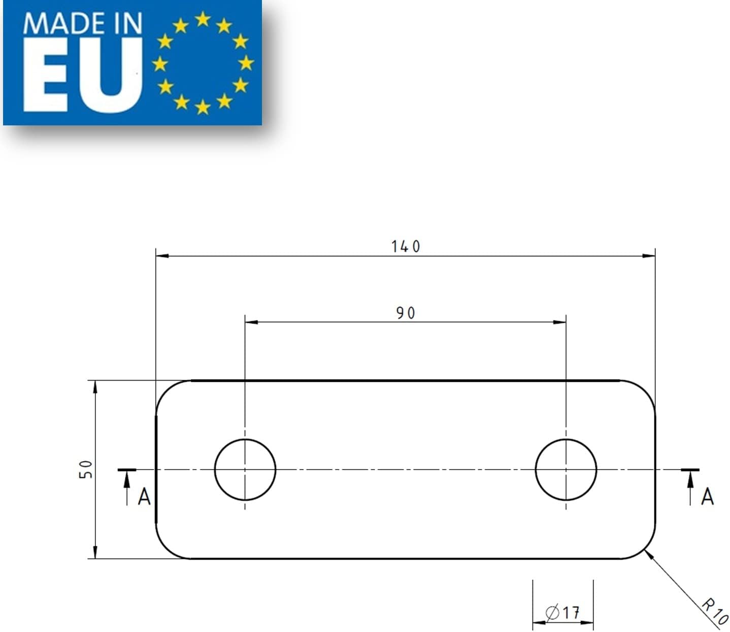 Adapter Verlängerung für Anhängerkupplung, 125 mm für 90 mm Lochabstand