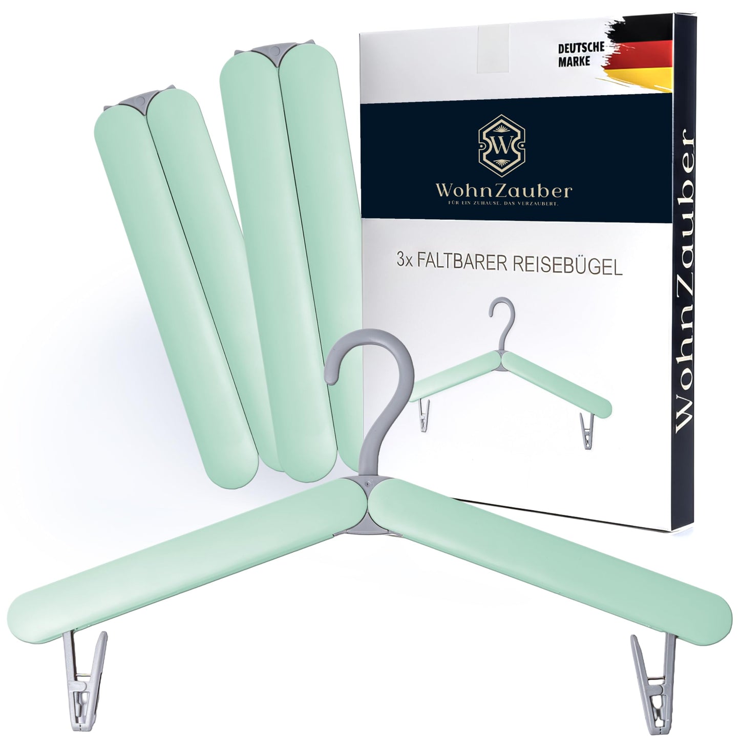 Faltbare Reise Kleiderbügel (3er Set) mit Clips, Grün