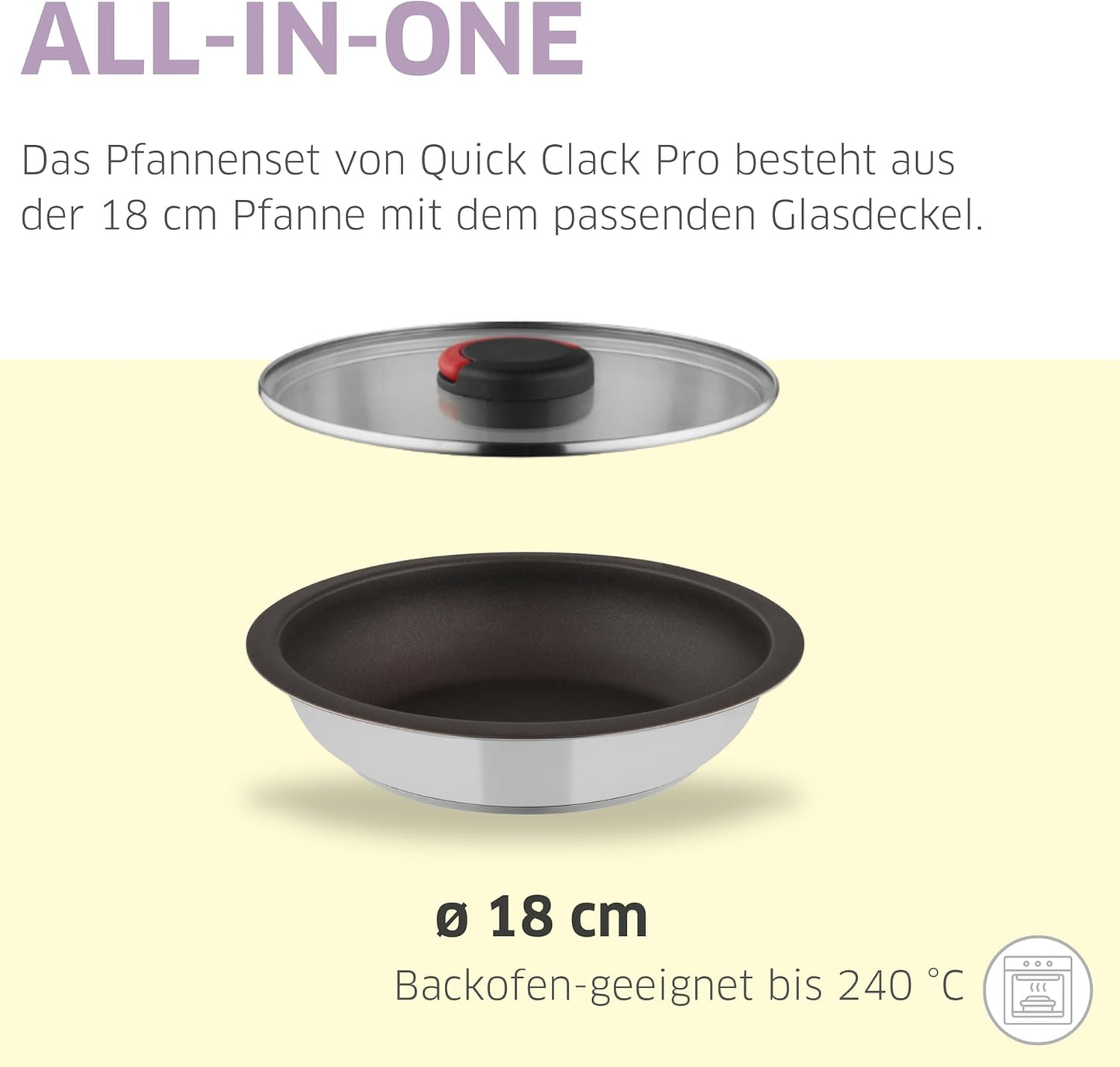 Induktions-Pfannenset mit Deckel und abnehmbarem Griff, Beschichtet | 3-tlg 28 cm