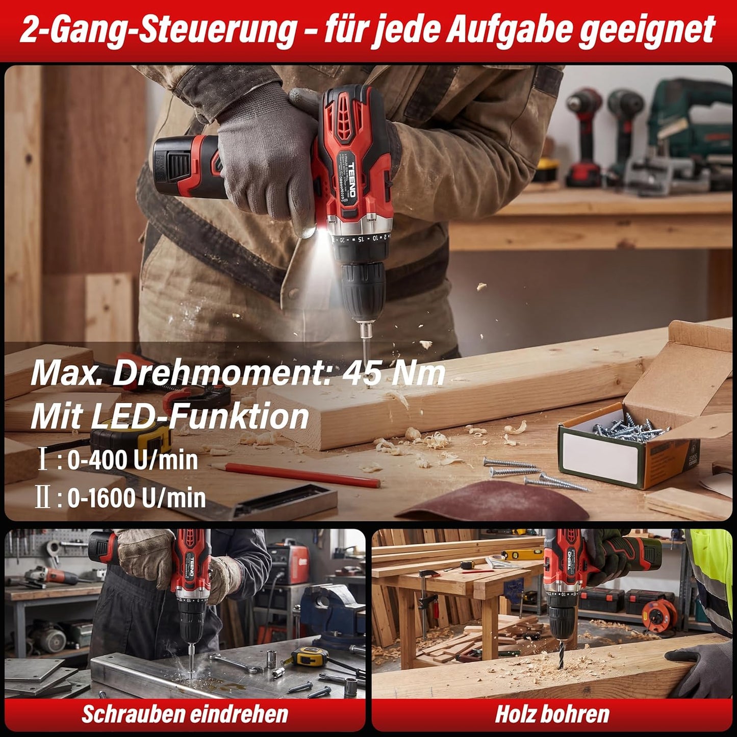 Akku-Schlagbohrschrauber & Winkelschleifer Set, Winkelschleifer+Bohrmaschine
