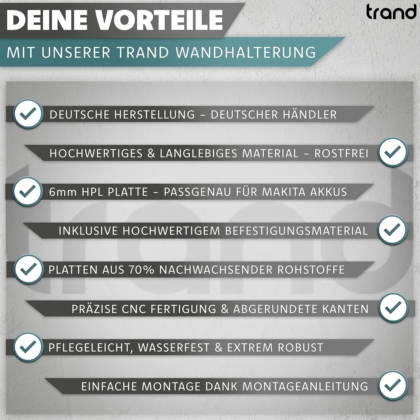 Wandhalterung für Makita Akkus & Ladegeräte, 1x Halter für 4 Akkus & Ladegerät