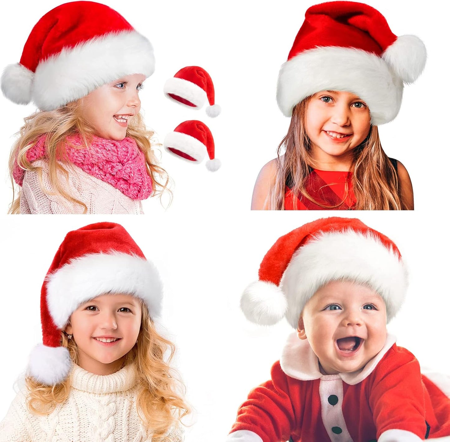 3-teiliges Weihnachtsmannmützen-Set für Kinder & Erwachsene