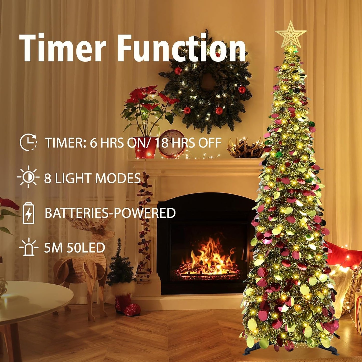 Pop-Up Lametta Weihnachtsbaum, 152.4 cm Buntes Gold