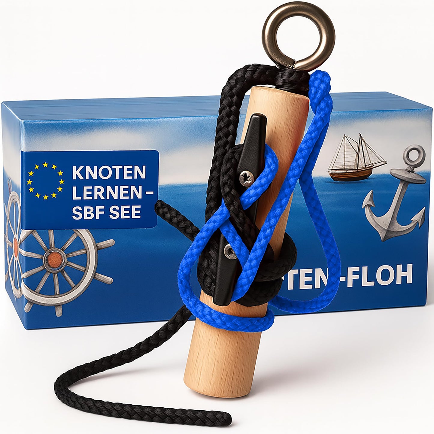 Knoten Übungsset für Bootsführerschein & Feuerwehr, Schwarz/Blau