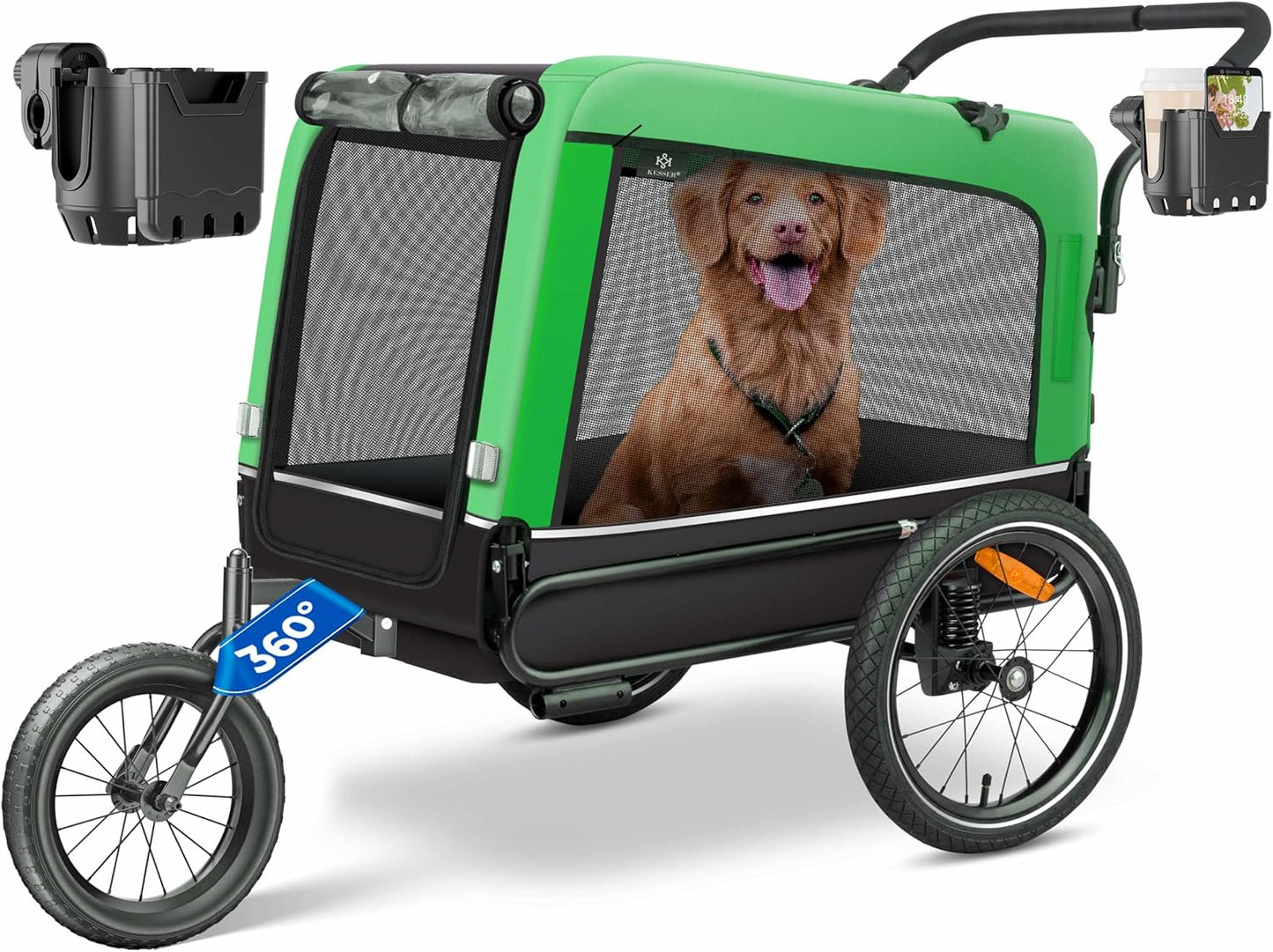 3-in-1 Hundeanhänger, Hundebuggy & Buggy, 40 kg belastbar, Grün
