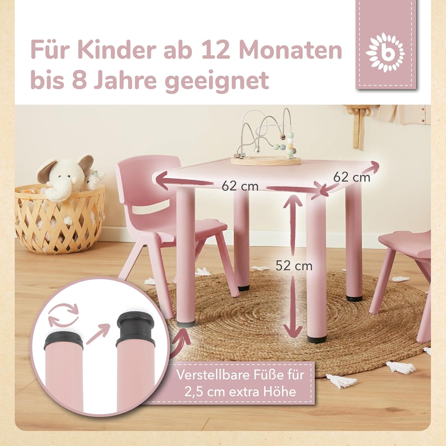 Kindertisch mit verstellbaren Füssen, Dreamy Rose