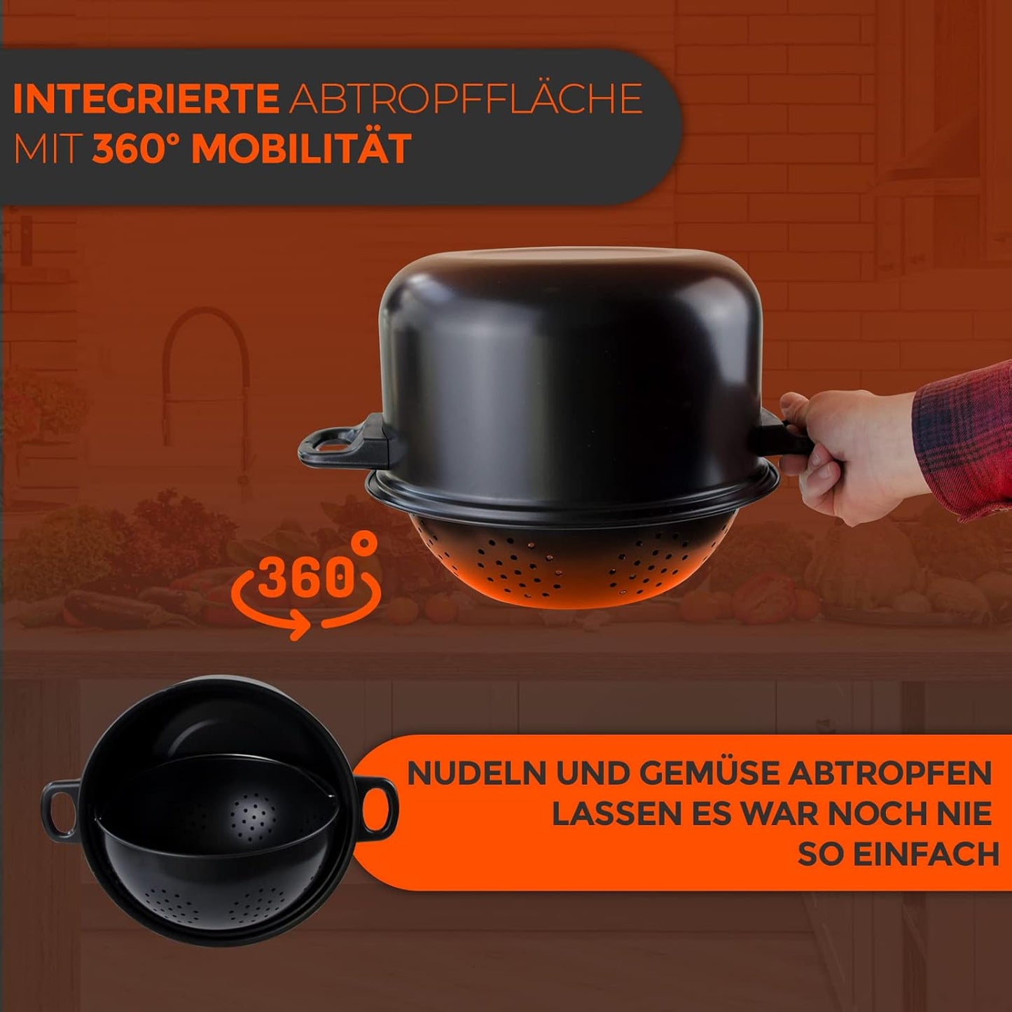 Pastatopf mit 360°-Abgiessdeckel