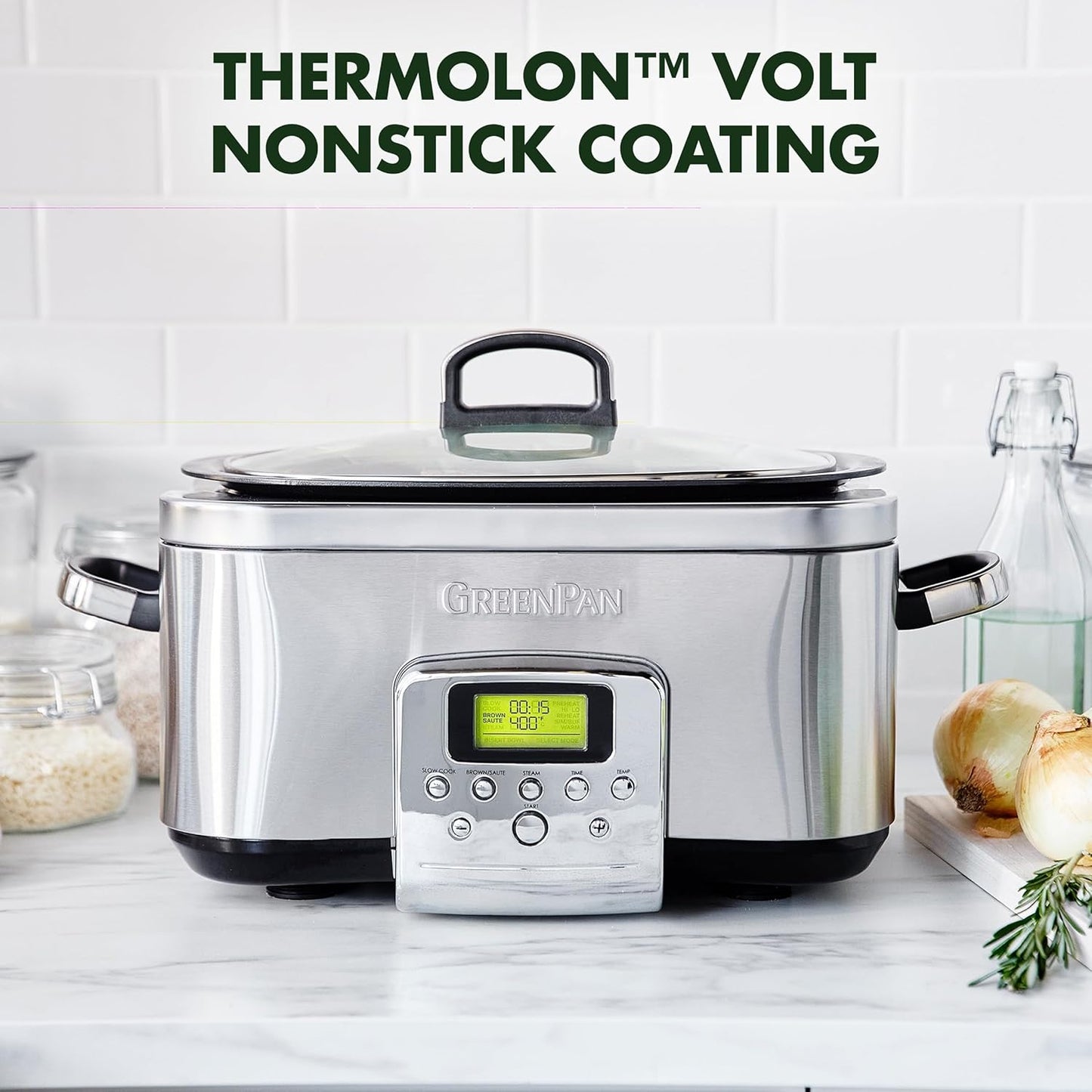Slow Cooker mit Dampfgareinsatz, 6l Slow Cooker Silber/Edelstahl