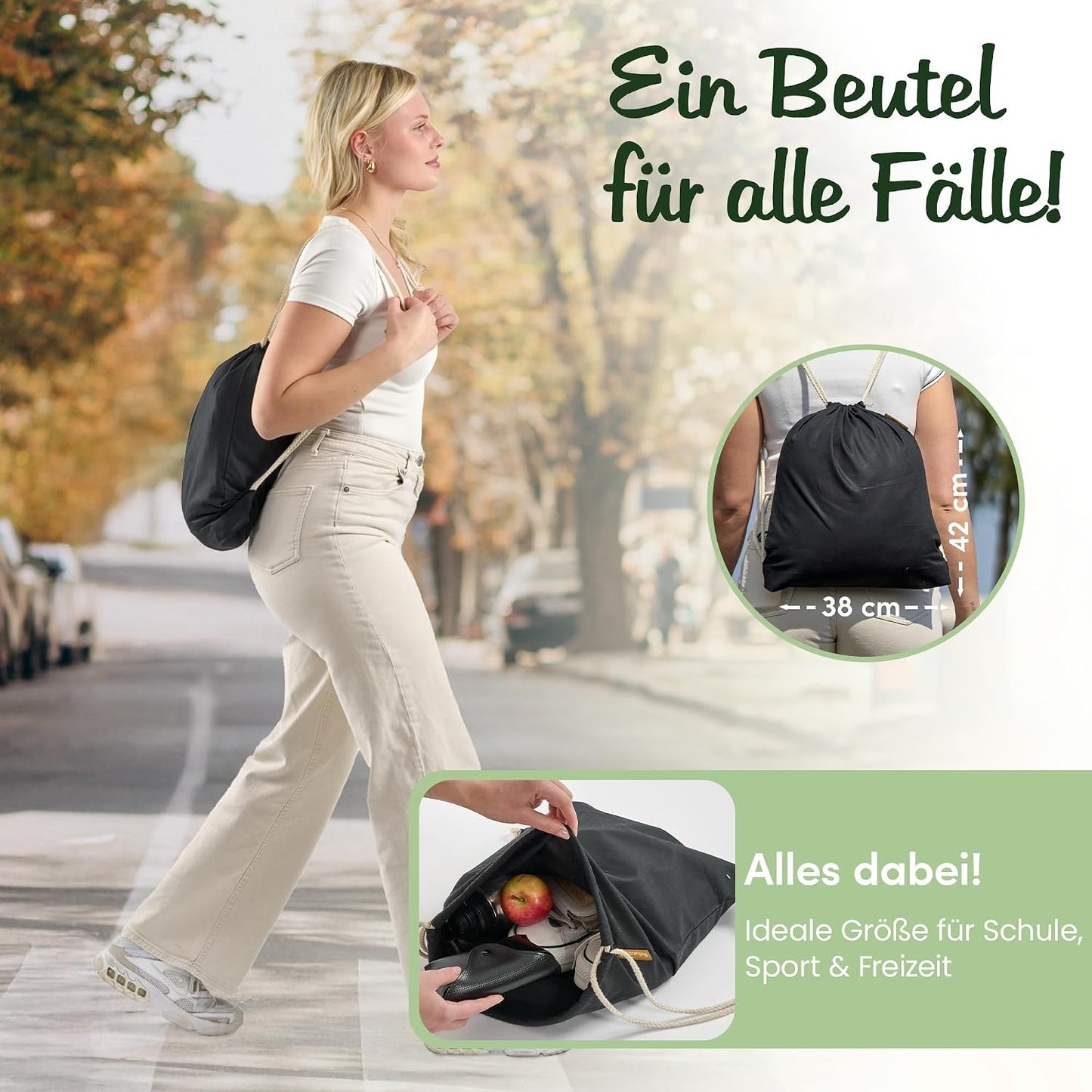 10er-Set Turnbeutel, Schwarz