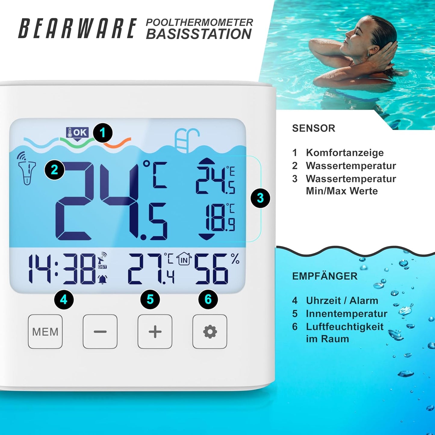 Funk-Poolthermometer