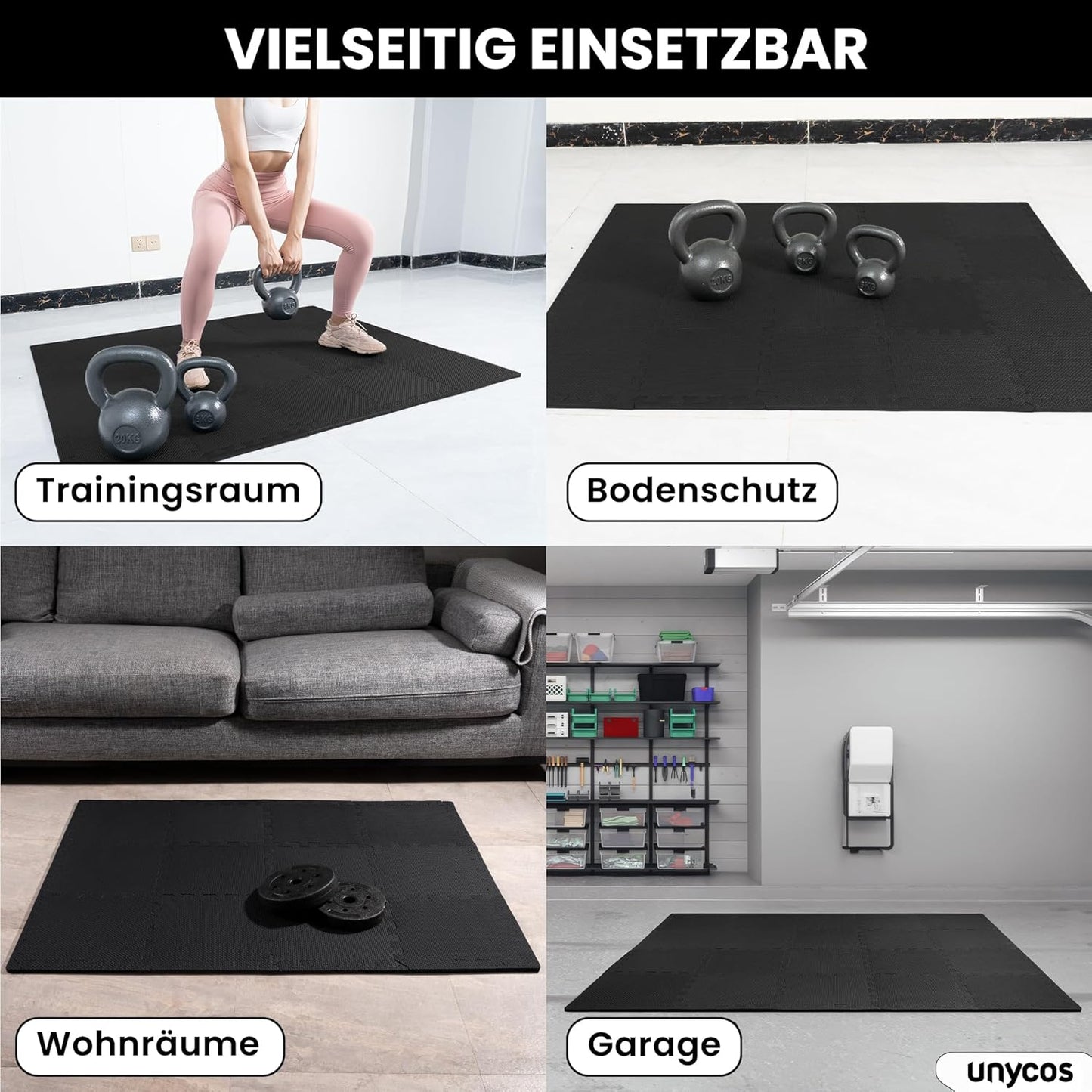 Bodenschutzmatte Puzzlematte Set (12/20/28 Teile), #05 Schwarz 30 x 30 x 1 cm