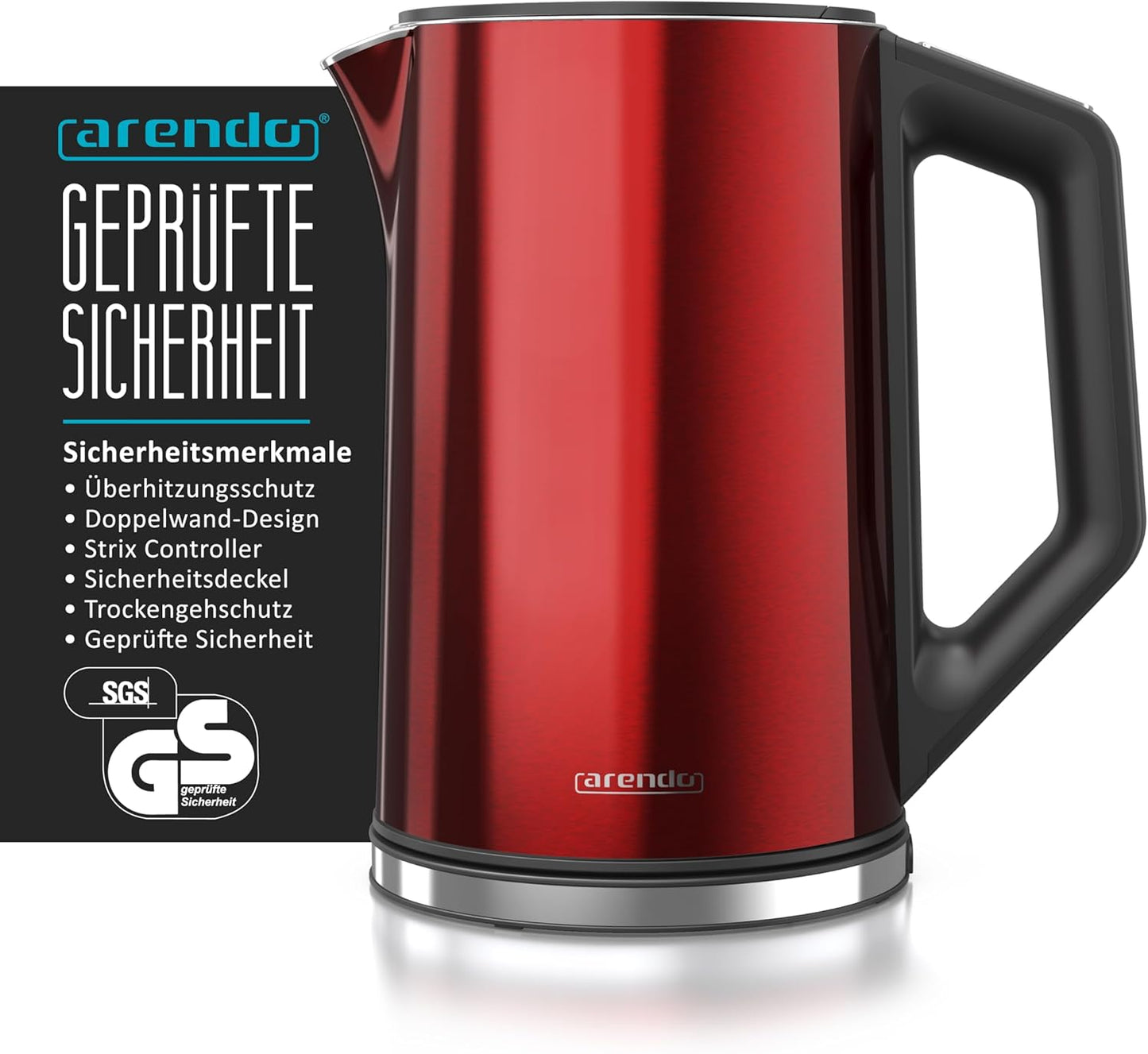 Edelstahl-Wasserkocher mit Temperatureinstellung (1,5L), F: Kaminrot