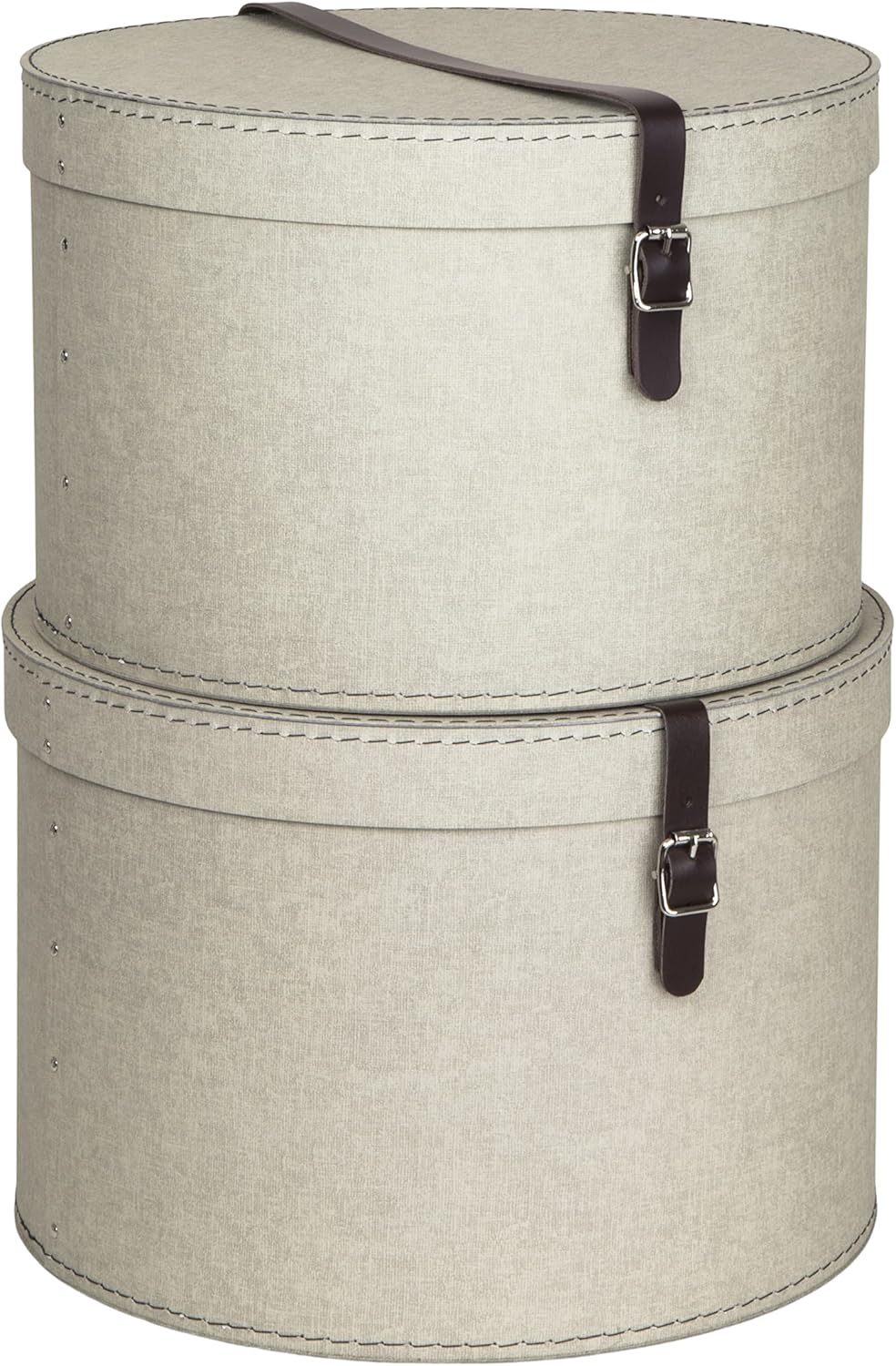 2er-Set Aufbewahrungsboxen mit Lederriemen, Beige