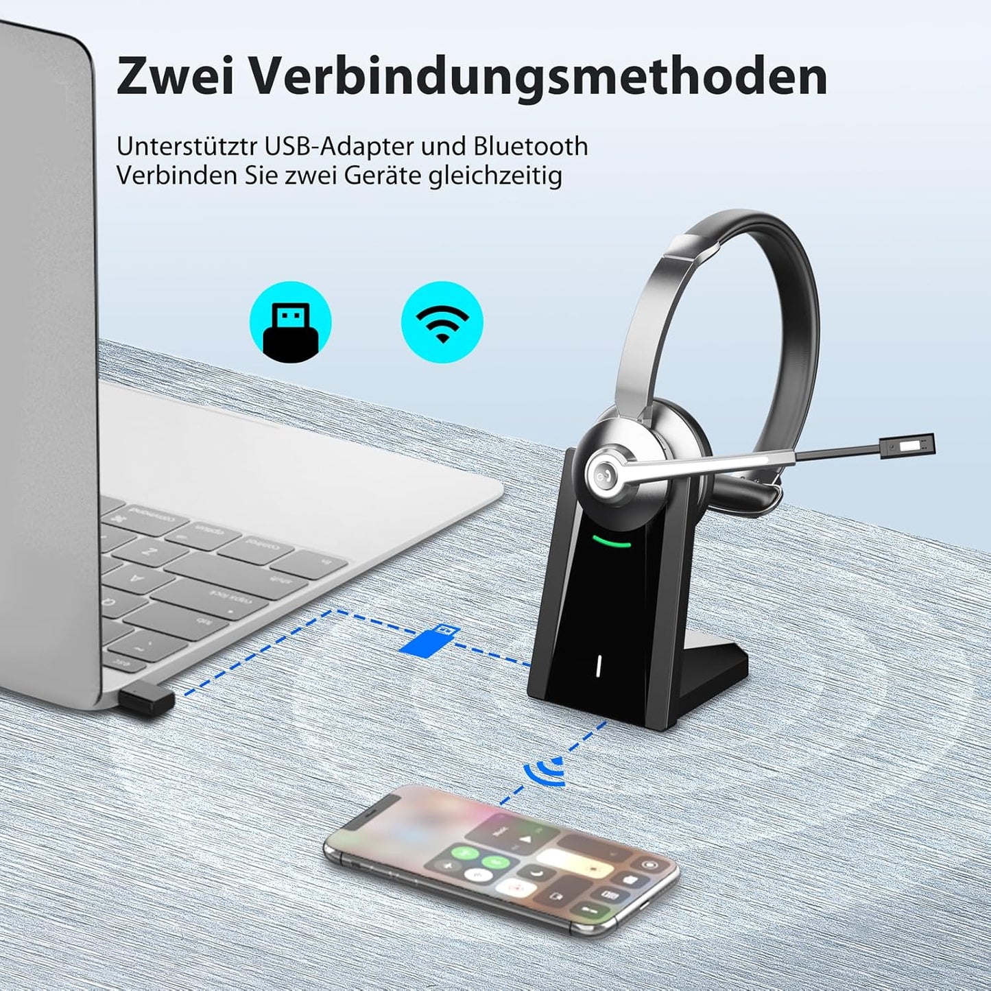 Bluetooth-Headset mit USB-Dongle & Ladestation, Black/grey