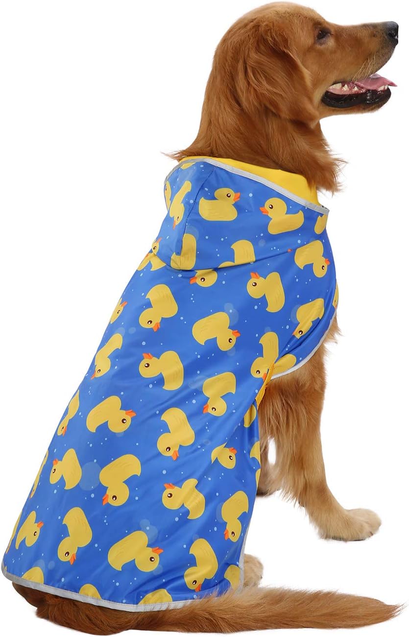 Wendbarer Hunde-Regenmantel mit Kapuze, Large Enten/Gelb.