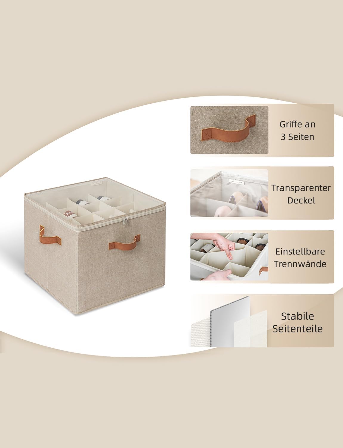Schuhorganizer mit Deckel, Mischung aus Braun und Beige 43 x 43 x 32 cm