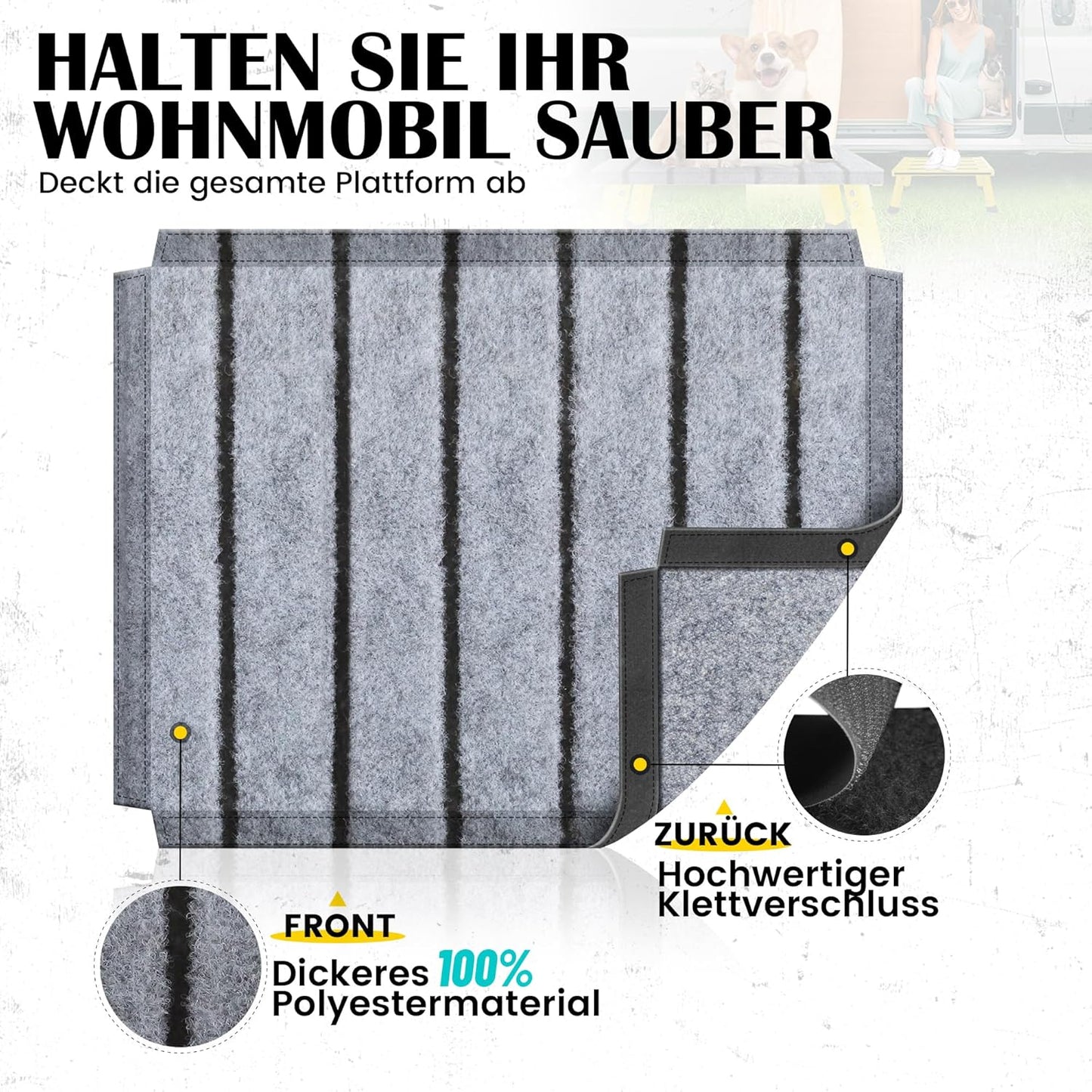 Klappbarer Hocker Höhenverstellbar mit Anti-Rutsch 350 kg, Mit Teppichbezügen / Schwarz