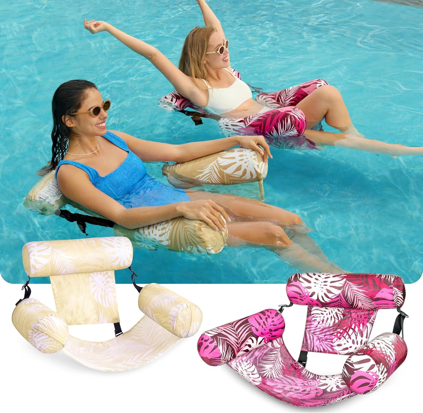Aufblasbare Pool-Schwimmsitze 2er-Set für Erwachsene, Champagner, Rosa