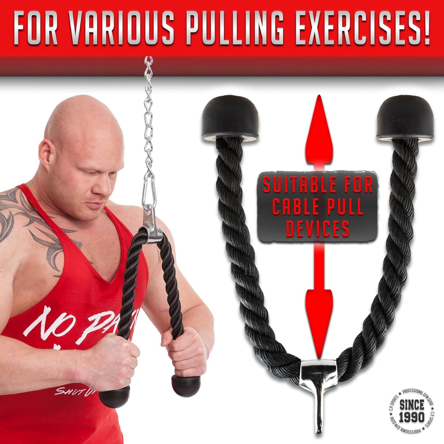Trizepsseil für Krafttraining, inkl. Karabiner, 70 cm Trizepsseil MIT Karabiner